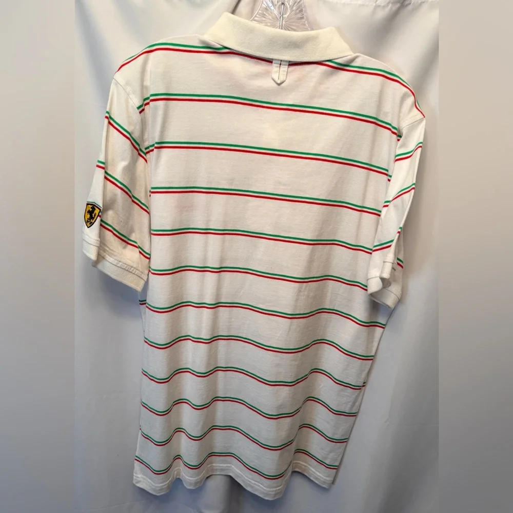 NWT Puma Scuderia Ferrari Men’s XL Polo Shirt White Red Green Stripe Logo Snaps - Picture 9 of 12